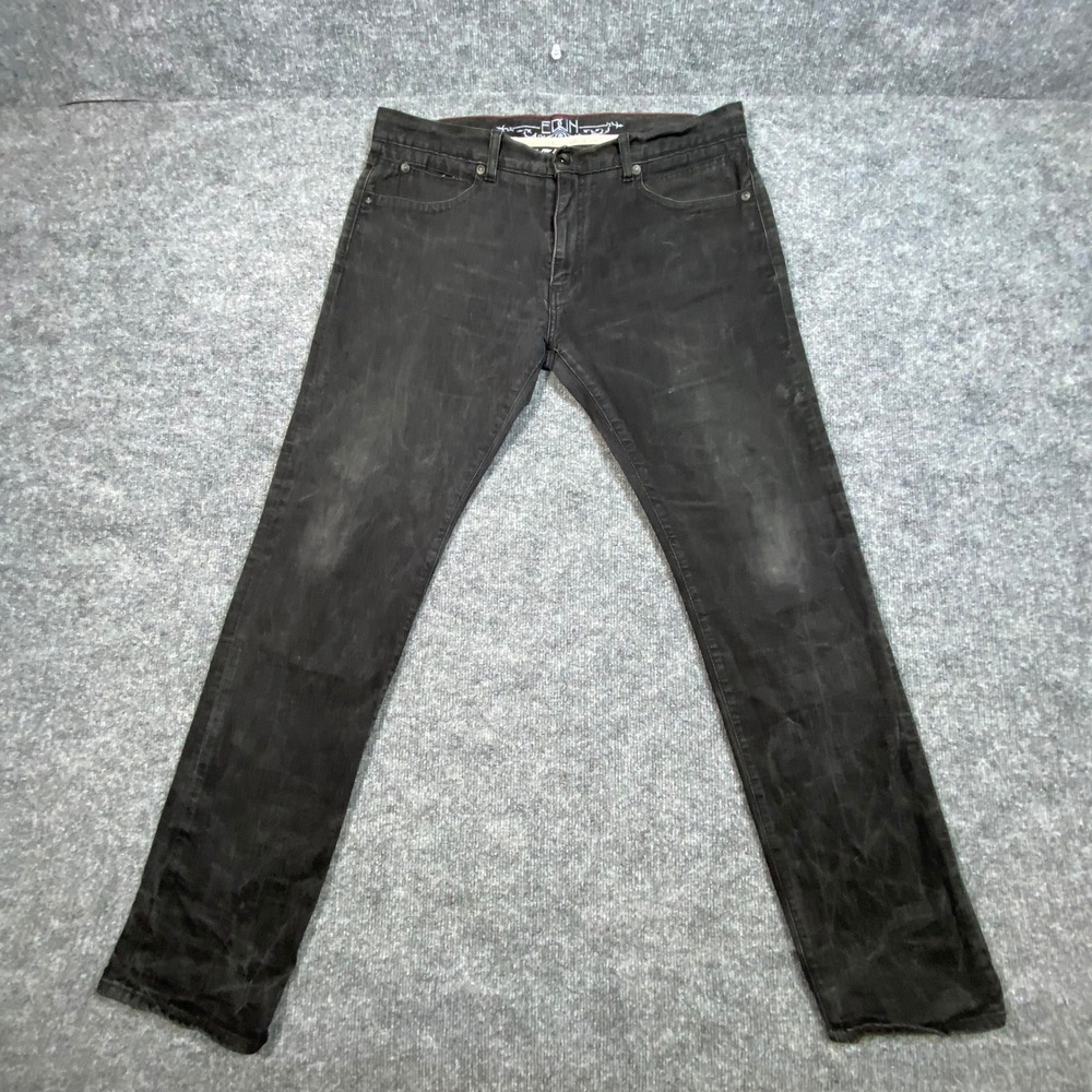 EDUN Mens Slim Straight Jeans Black Dark Wash Denim Size 34 Made in Tunisia